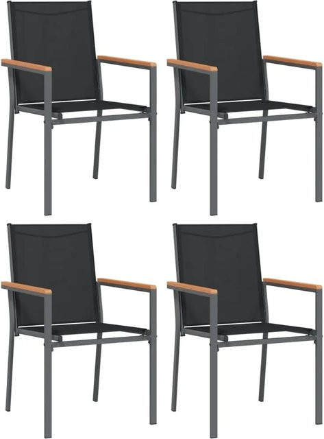 vidaXL Gartenstuhl Set 4er Pack Schwarz aus Textilene und pulverbeschichtetem Stahl mit Armlehnen B/T/H: 55 x 61,5 x 90 cm - Bild 1