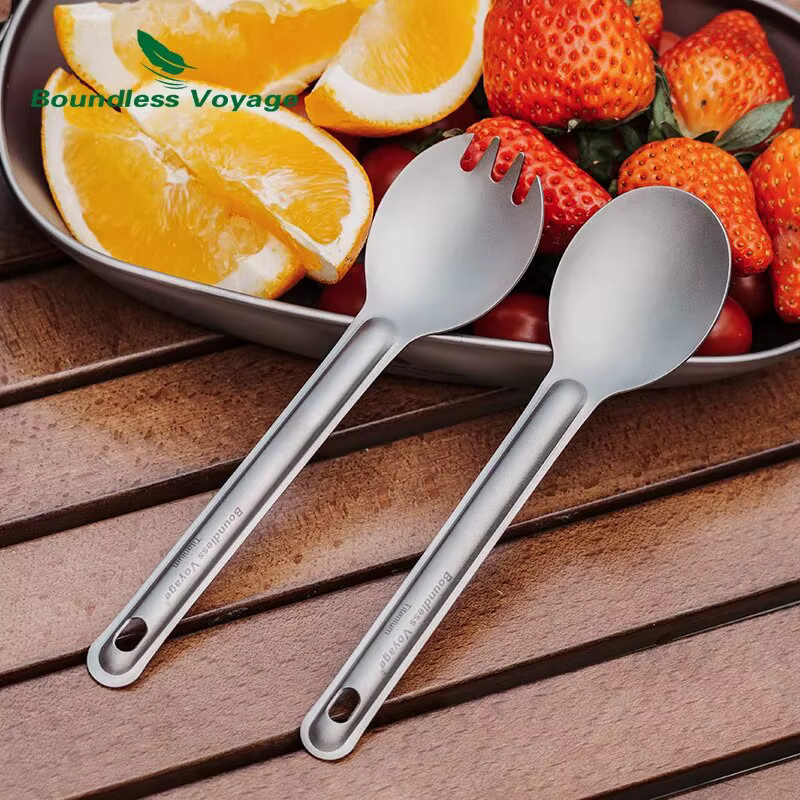 Boundless Voyage Titanbesteck Göffel-Set aus Metall in Silber Matt für Camping und Outdoor - Bild 3