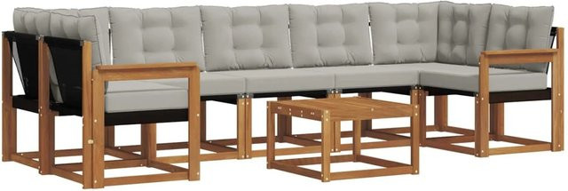 vidaXL Outdoor-Sofagarnitur 8-teilig aus Akazienholz und Textilene in Braun und Grau mit Kissen und Armlehnen - Bild 1