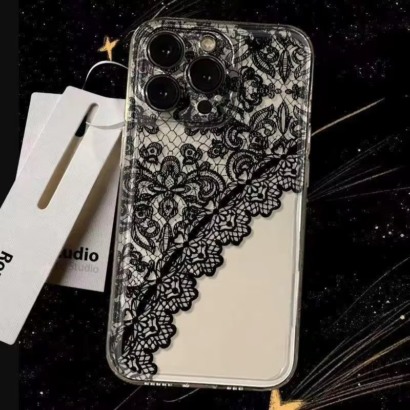 Transparente Handyhülle mit Spitzenmuster für iPhone 16 15 14 13 12 11 Pro Max XS XR 8 7 Plus Clear Cover - Bild 4