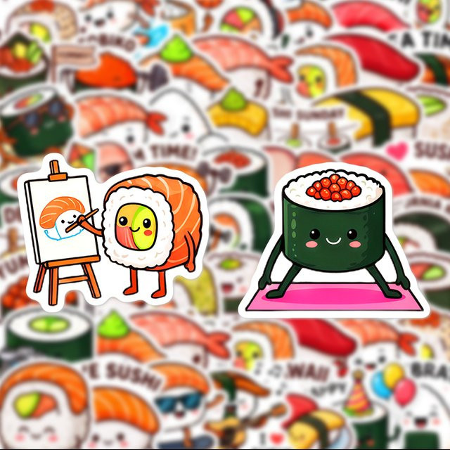50 niedliche Sushi-Aufkleber mit menschenähnlichen Motiven in Multicolour für Tagebücher, Laptops und Wasserflaschen - Bild 1