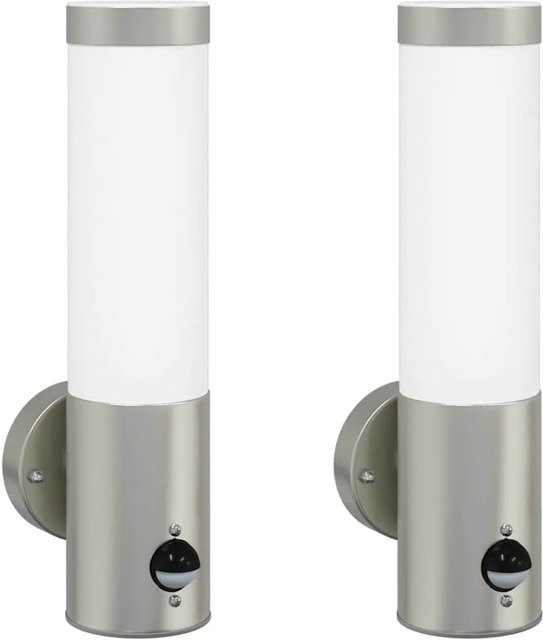 vidaXL Außenwandleuchte 2er-Set Silber aus Edelstahl und Kunststoff, moderne Wandlampe für den Außenbereich, IP44, E27, B/T/H: 12 x 8,5 x 29 cm - Bild 1