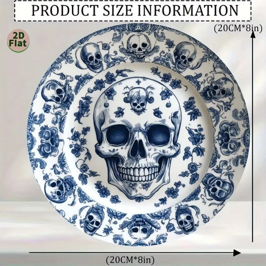 CIFBUY Vintage Floral Skelettplatte aus Aluminium in Blau und Weiß als 2D Kunstdeko - Bild 2