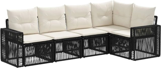 vidaXL Gartensofa-Set 5-teilig in L-Form aus Poly-Rattan mit Polstern, Schwarz und Cremeweiß - Bild 1