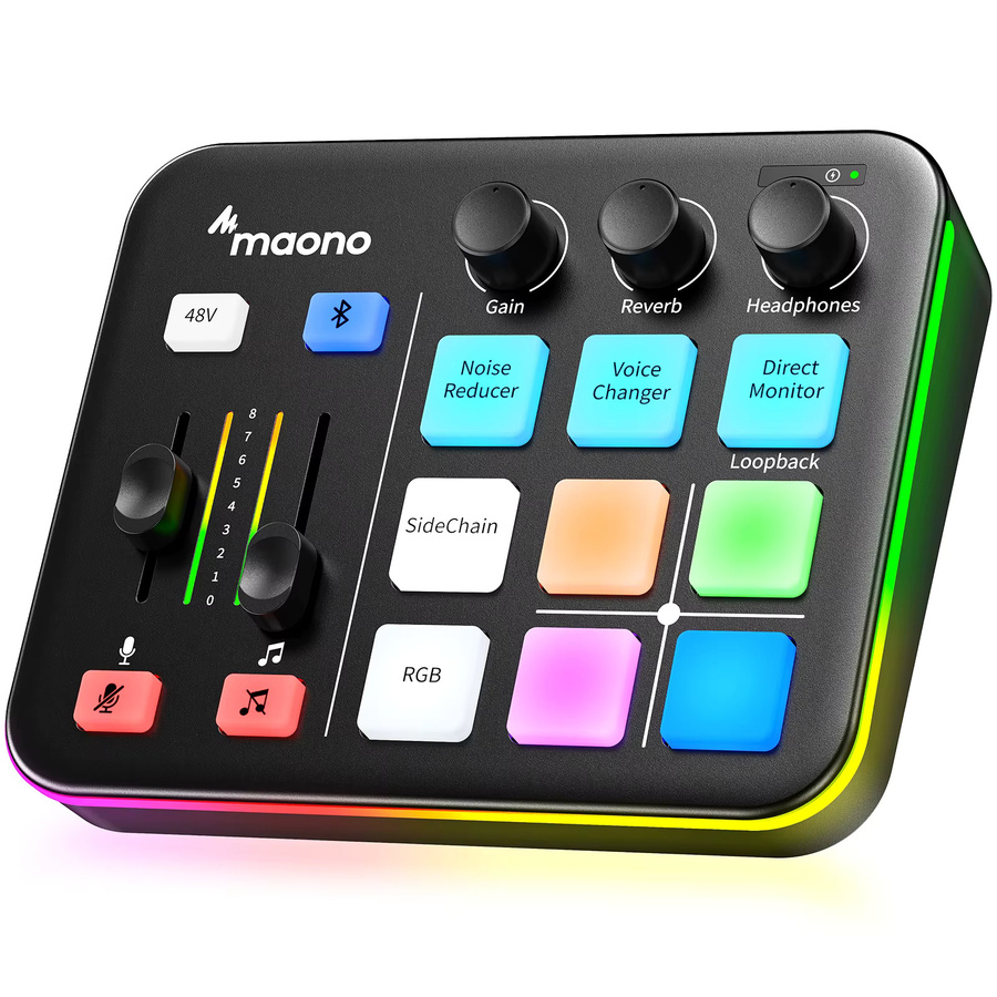 Maono G1 Neo Gaming Audio Mixer mit RGB Streaming, XLR Mikrofon Audio Interface für Podcast und Game Voice, Schwarz - Bild 5