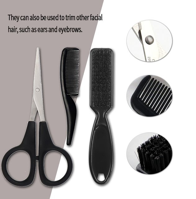 3-teiliges Bart-Styling-Set für Herren, mit Kamm, Schere und Reinigungsbürste - Bild 1