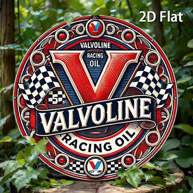Valvoline Racing Oil Metall-Blechschild mit karierter Flagge und rotem V-Logo in Rot und Multicolour, Durchmesser: 20 cm - Bild 1