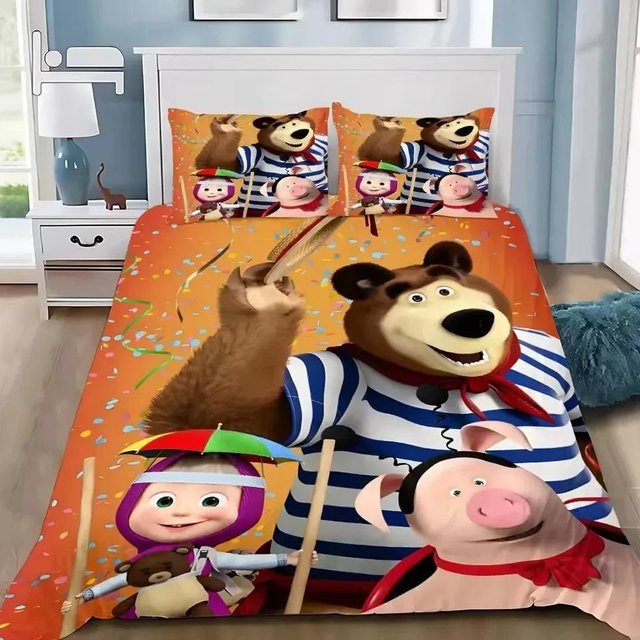 Masha und die Bären Bettwäsche-Set mit 3D-Druck und Reißverschluss von Softura, B/H: 135 x 200 cm - Bild 1
