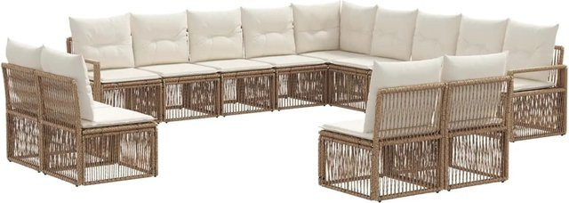 vidaXL Gartensofa-Set 13-tlg. in U-Form aus Poly-Rattan mit Polstern und Kissen in Beige - Bild 1