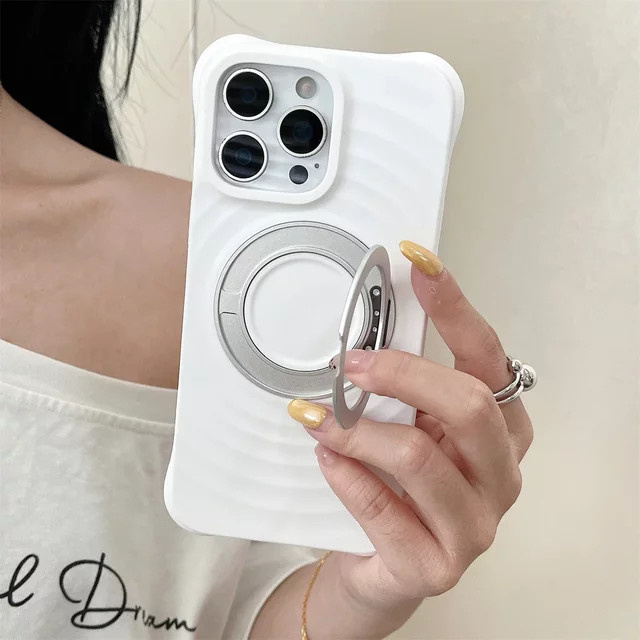 Magnetische Silikon-Handyhülle mit Wasserwellen-Design und Ring-Halterung für iPhone 17 Air, 16, 15 und 14 Pro Max, MagSafe kompatibel, Farbe: Pink - Bild 1