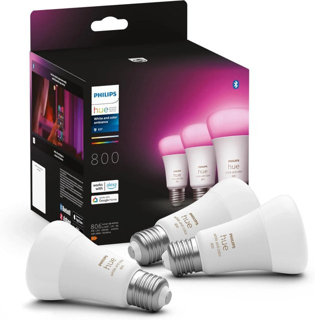 Philips Hue LED Glühbirne E27 Mehrfarbig Bluetooth 3er Set - Bild 1