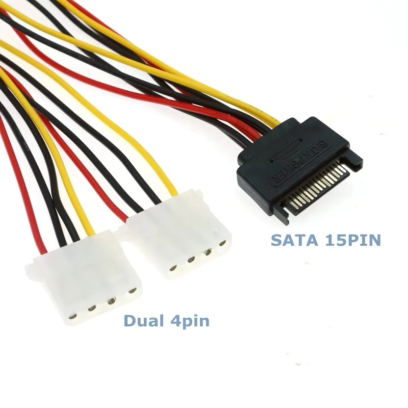 MACDOT SATA 15-poliger Stecker auf SATA SSD IDE 4-polige Buchse Adapter Eins-zu-Zwei für Festplatten und Netzteilkabel in Schwarz - Bild 2