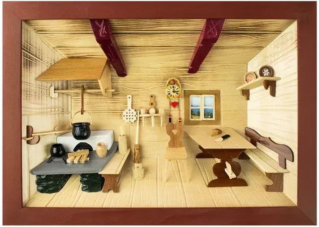 3D-Holzbild Bauernstube Dorsch in Braun und Multicolour, Wanddeko im rustikalen Stil, B/H: 30,0 x 22,0 cm - Bild 1