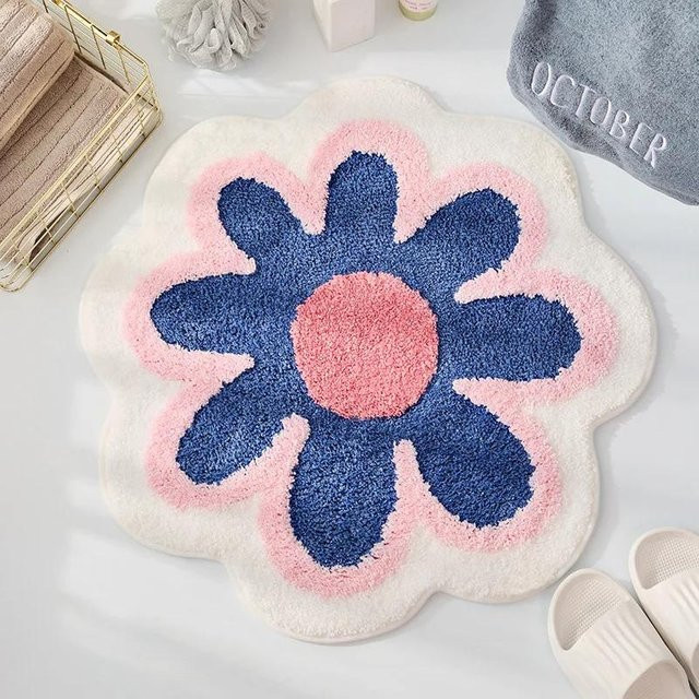 Runder Teppich von Lodestar mit Blumenmuster in Weiß, rutschfest und waschbar, Durchmesser: 80 cm - Bild 1