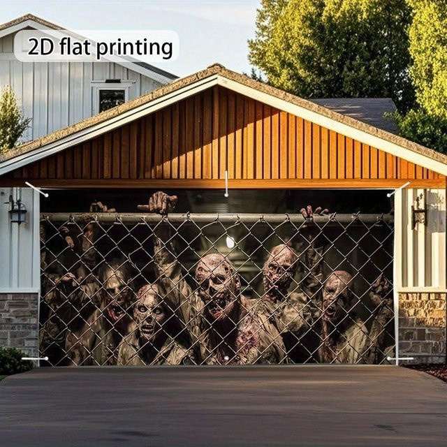 2D Zombie Türvorhang für Halloween mit Horror-Motiv aus Polyester, B/H: 150 x 130 cm, Mehrfarbig - Bild 1