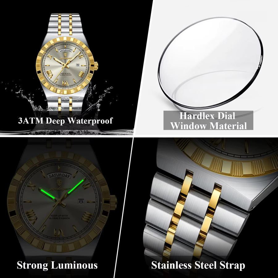 POEDAGAR Armbanduhr Edelstahl, Quarz, Silber, Herren, Datum - Bild 4