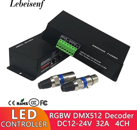 Lebeisenf DMX512 RGBW LED Decoder 4 Kanal Dimmer Controller für DC12V 24V mit XLR Stecker für LED Lichtstreifen und Bühnenanwendungen