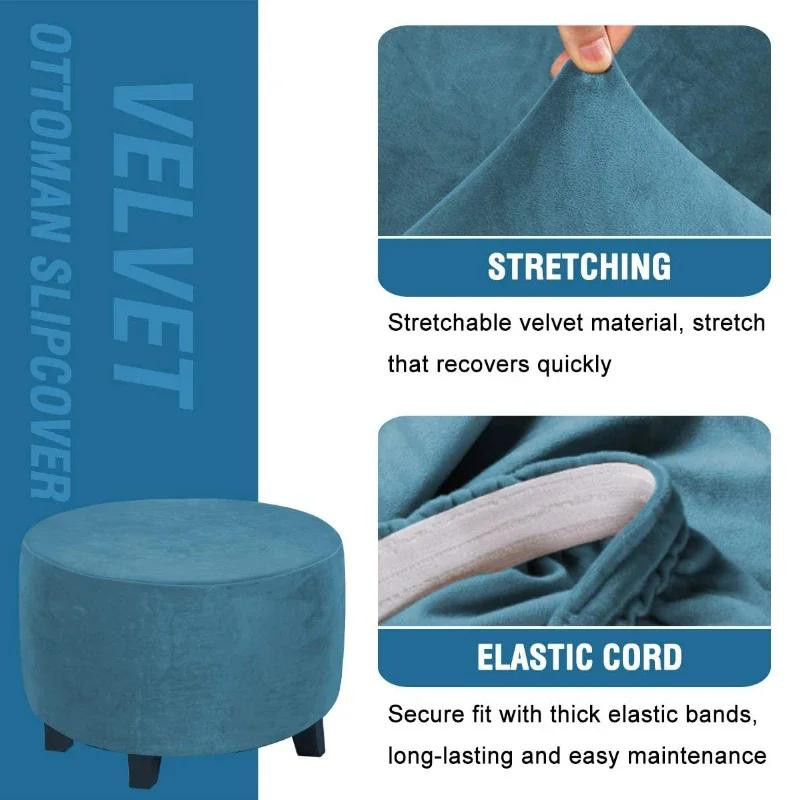 Yiran Furniture Superweicher Samt Hockerbezug für runde Fußstützen, elastische Hockerhülle aus Polyester, Größe M - Bild 3