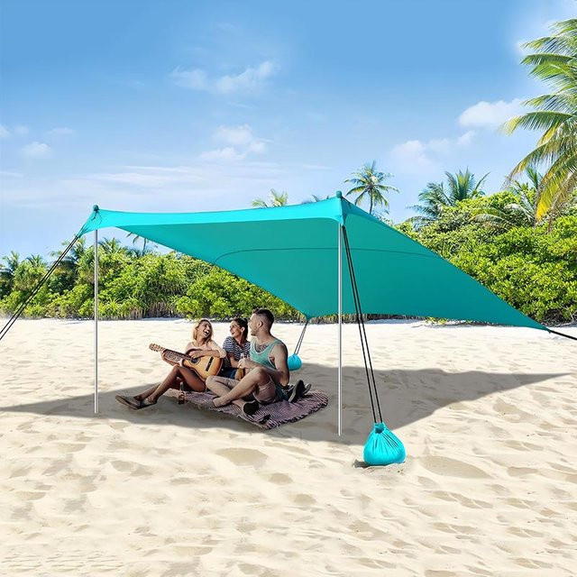 Tragbares Strand-Sonnenschutz-Zelt von Take One, faltbares und winddichtes Unterschlupfzelt für Camping und Angeln, Farbe: Türkis, B/T/H: 200 x 170 cm - Bild 1