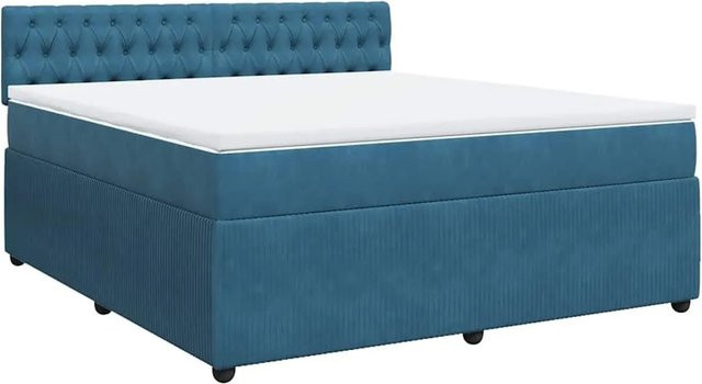vidaXL Boxspringbett mit Matratze in Blau und Weiß aus Samt, Hybrid-Design mit Taschenfederkern, B/T: 180 x 200 cm - Bild 1