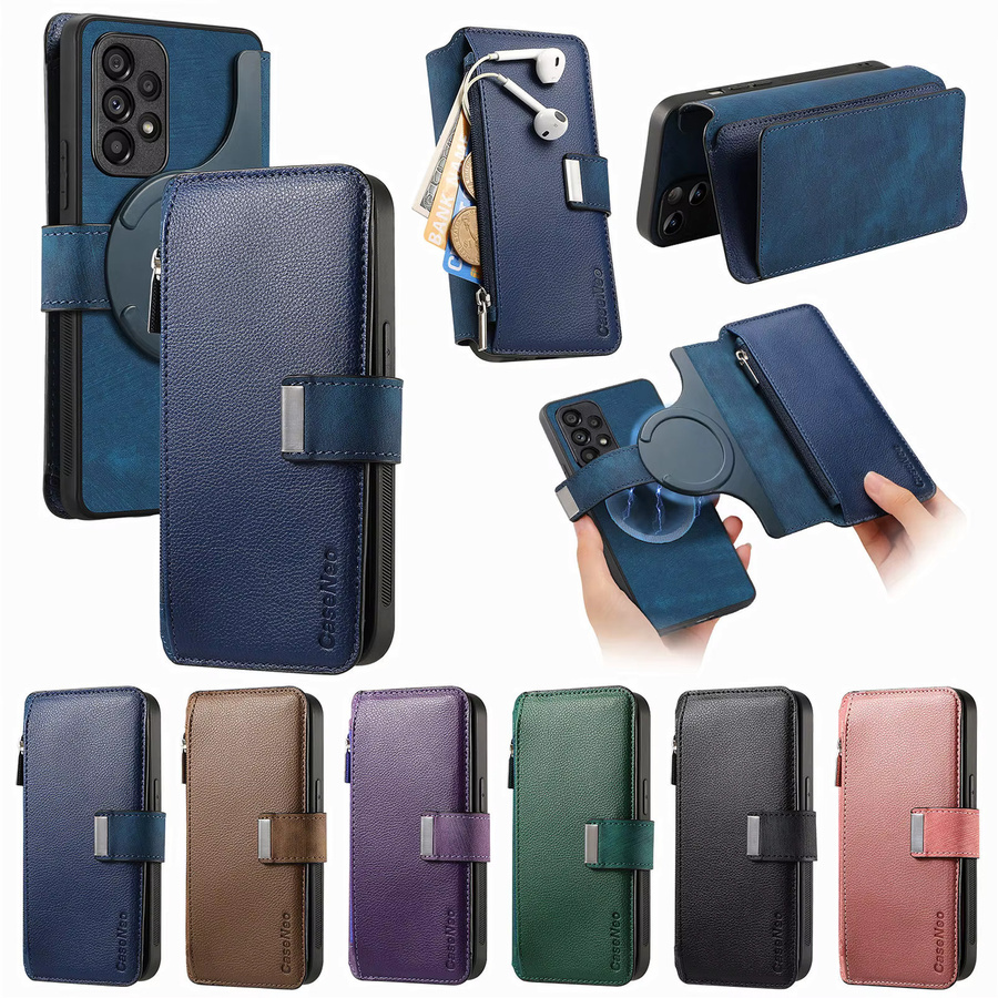 2-in-1 Magnetische Ledertasche mit abnehmbarem Reißverschluss-Kartenetui für Samsung Galaxy S25 S24 S23 Ultra Plus und A56 A26 A16 in Grün - Bild 2