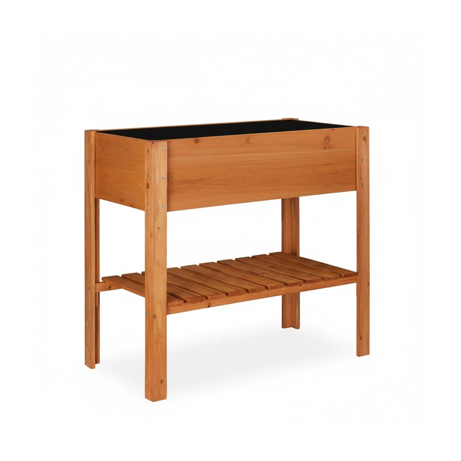 Relaxdays Hochbeet aus Tannenholz mit Ablage, Hellbraun, B: 80 cm, T: 88 cm, H: 43,5 cm - Bild 2