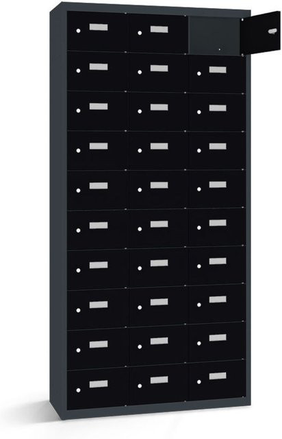 rotstahl Wertfachschrank mit 30 Fächern in Anthrazitgrau und Schwarz, B/T/H: 87,5 x 50 x 180 cm - Bild 1