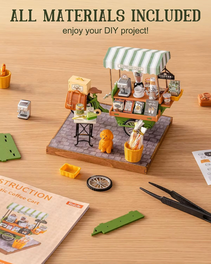 Robotime Tiny House Kaffee-Wagen, Puppenhaus, 3D Holzpuzzle, DIY Miniaturhaus-Set - Bild 5