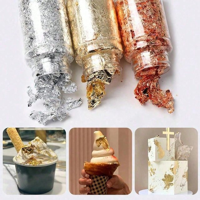 Goldblatt-Kuchendekoration Glänzende Goldfolie für Schokoladen und Desserts 10 g - Bild 1