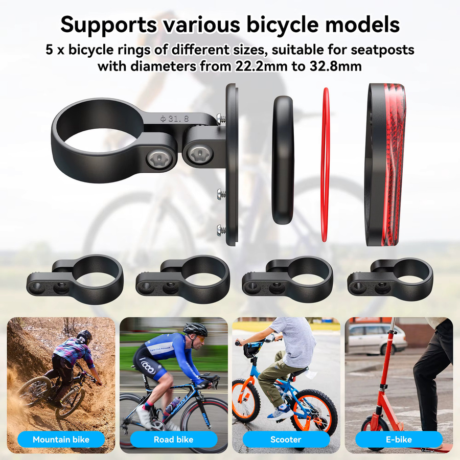 Samsung SmartTag2 Fahrradhalterung mit IPX8 Wasserdichtigkeit und verdeckten Reflektoren in Schwarz - Bild 3