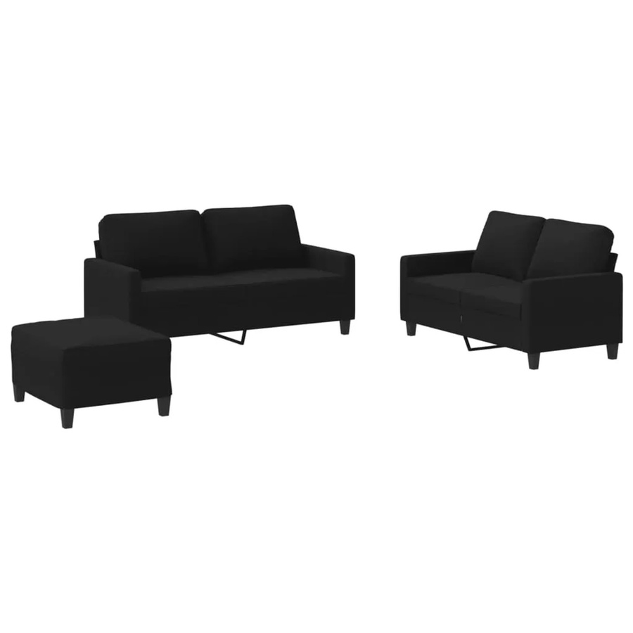 vidaXL 3-teilige Sofagarnitur in Schwarz aus Stoff mit 2x 2-Sitzer-Sofa, 1x Fußhocker und 4 Kissen - Bild 2
