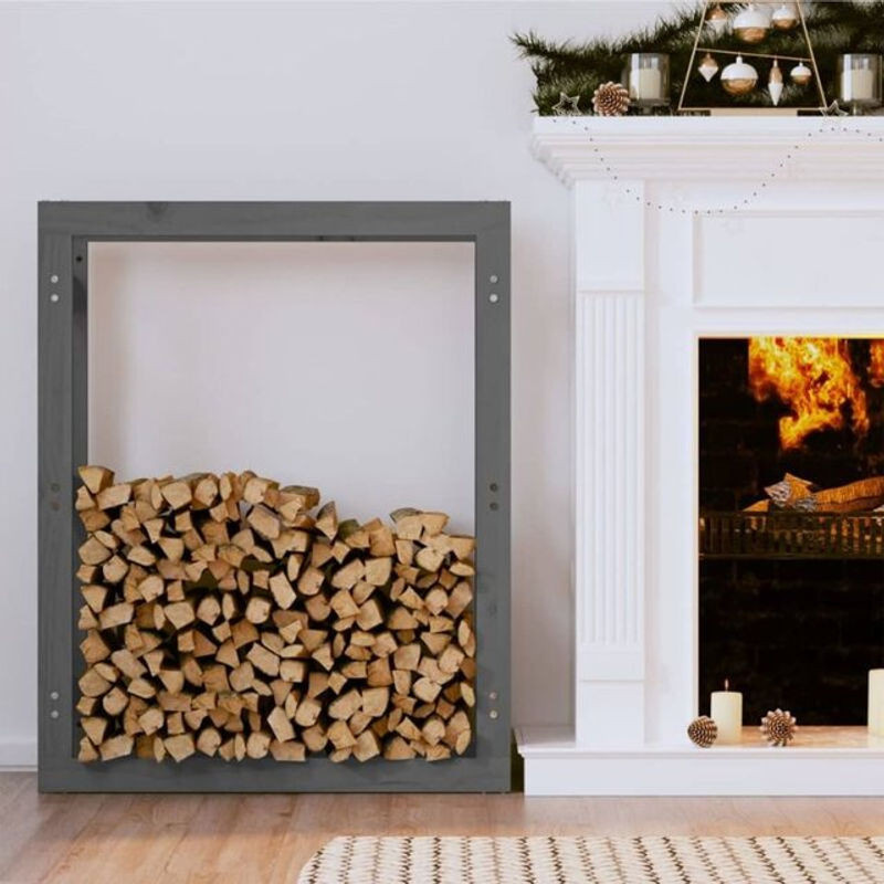 Vidaxl Kaminholzregal aus Massivholz Kiefer in Grau, Landhausstil, B/T/H: 80 x 25 x 100 cm - Bild 1