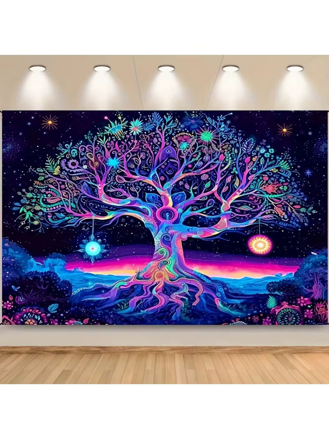 VIKAMA Wandteppich Baum des Lebens mit buntem Sternenhimmel, Wanddekoration im Boho-Stil, B/H: 60 x 40 cm, Multicolour - Bild 6
