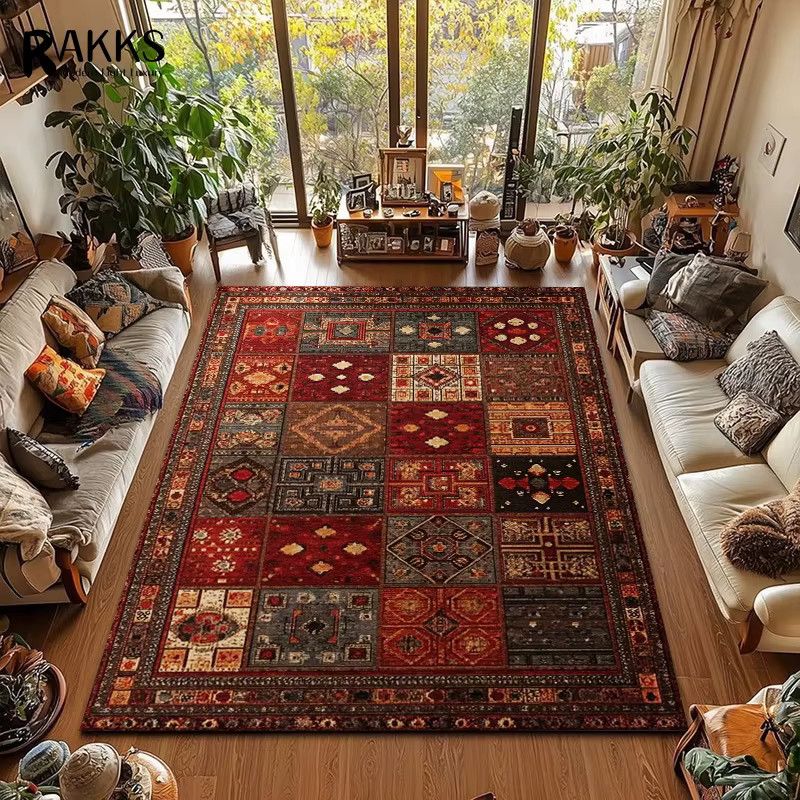 RAKKS Retro-Teppich im roten Ethno-Stil als rutschfester Patchwork-Teppich für Wohnzimmer und Schlafzimmer in Multicolor - Bild 2