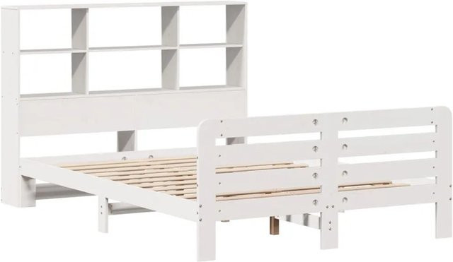 vidaXL Massivholzbett aus Kiefernholz in Weiß mit Nachttischregalen im rustikalen Design, B/T/H: 160 x 200 x 110 cm - Bild 1