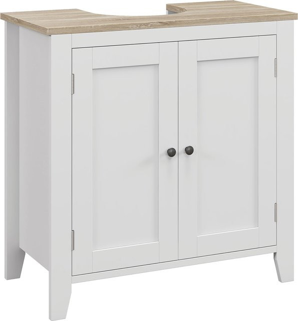 kleankin Waschbeckenunterschrank Badezimmerschrank mit verstellbarem Regal, Weiß und Natur, B/T/H: 60 x 30 x 60 cm - Bild 1