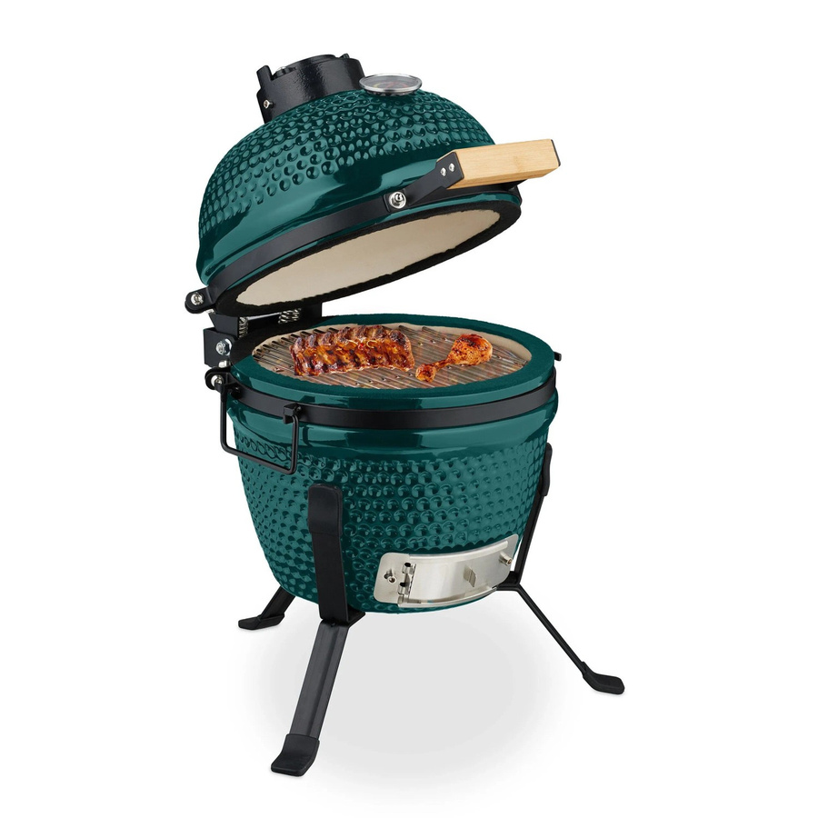 Relaxdays Kamado Keramik-Kugelgrill mit Thermometer in Grün, B/T/H: 56,5 x 43 x 46 cm - Bild 2