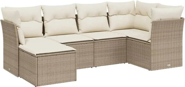 vidaXL 6-teilige Garten-Sofagarnitur aus Poly-Rattan mit Kissen in Beige-Creme - Bild 1