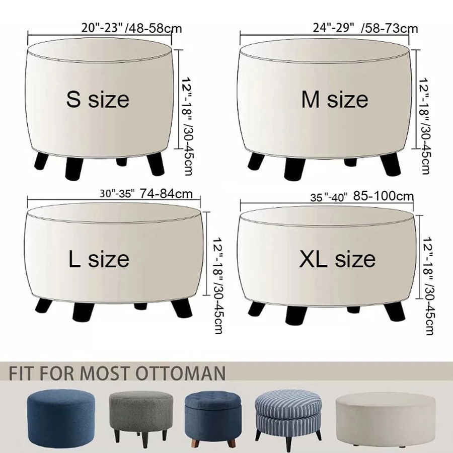 Stretch Jacquard Ottoman Hülle für runde Klapphocker und Aufbewahrungshocker, elastischer Möbelschutzüberzug in modernem Design - Bild 4