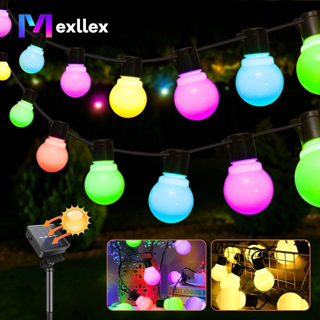 Mexllex G50 LED-Lichterkette für den Außenbereich mit bunten Globus-Glühbirnen, wasserdichte Solar-Lichterkette für Garten, Hochzeit und Weihnachten - Bild 1