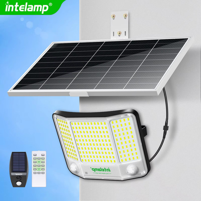 Intelamp Solar-Straßenflutlichter mit 20000mAh Akku, Bewegungssensor und großem Solarpanel, Weiß - Bild 1