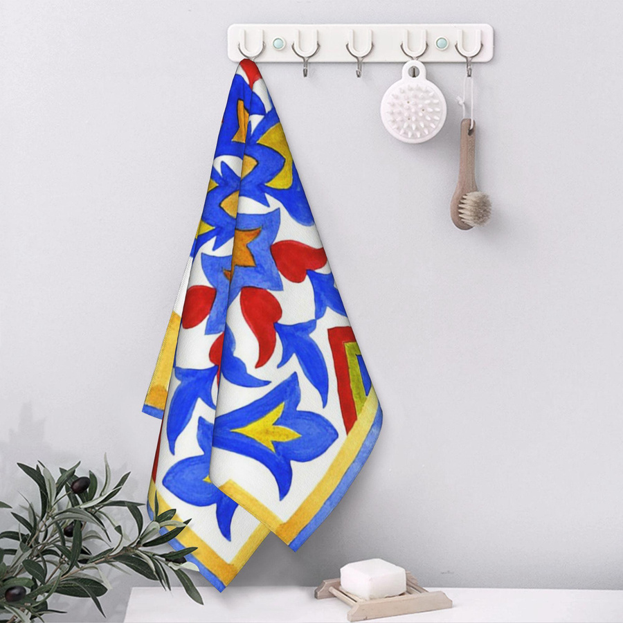 Ka Chen Muxi Set aus 3 Baumwollhandtüchern mit Portugiesischem Azulejo-Design, schnelltrocknend und atmungsaktiv, Farbe: Weiß/Mehrfarbig, B: 40 cm, H: 60 cm - Bild 4