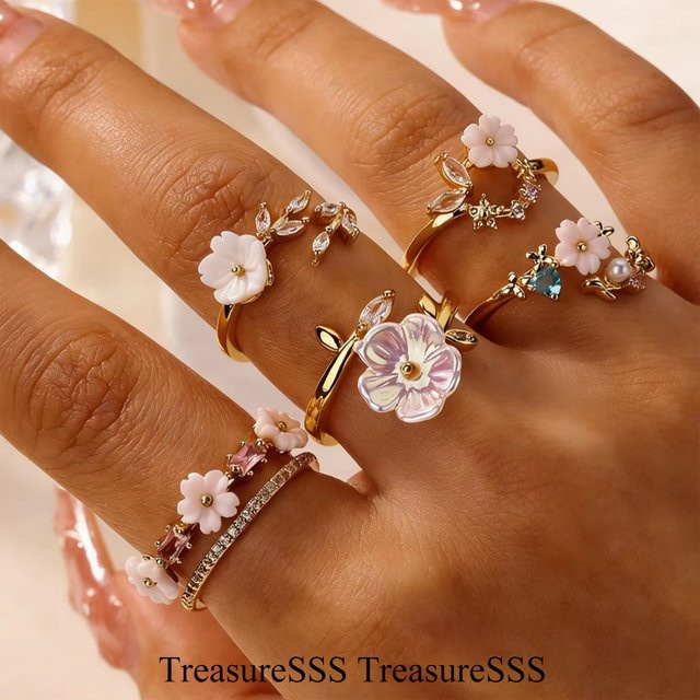 HPTOTMG Damenring Edelstahl, Gold, Zirkonia, Blumen - Bild 1