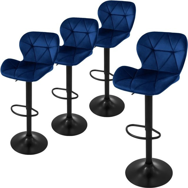 ML-Design 4er Set Barhocker aus blauem Samt mit Rückenlehne und verstellbarer Höhe 59-79 cm - Bild 2