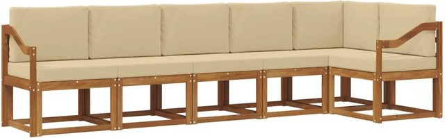 vidaXL Outdoor-Sofagarnitur L-Form aus Akazienholz mit Kissen, Natur und Beige - Bild 1