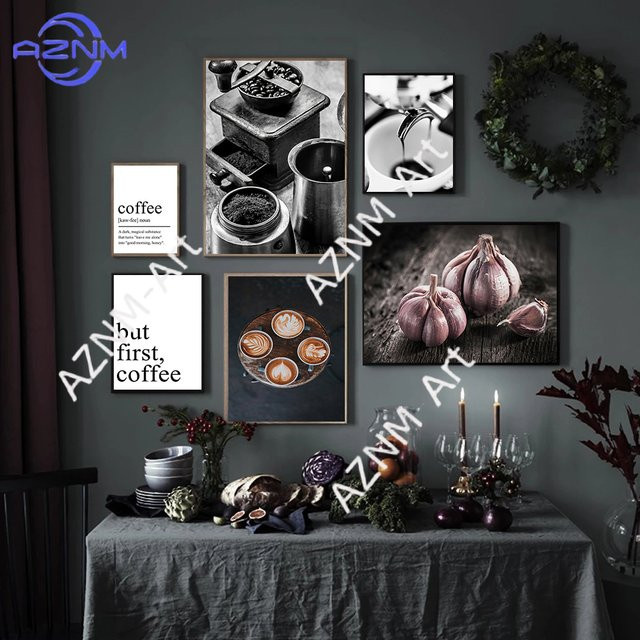 KAYOU Leinwandbild Küchenkunst Latte-Deko-Poster But First Coffee Zitatdruck Schwarz-Weiß Wandkunst für dein Esszimmer - Bild 1