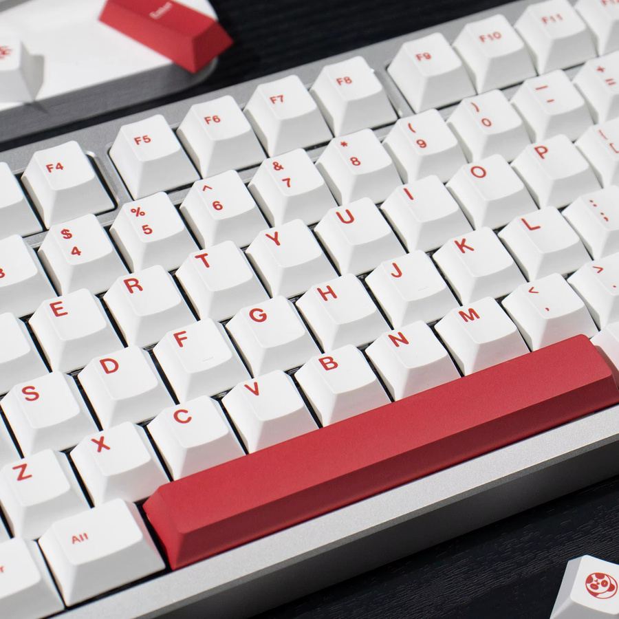 Mintcaps PBT-Tastenkappen im Cherry-Profil für MX mechanische Tastaturen, 144 Tasten, Weiß-Rot, Englische Tastaturbelegung mit Sublimationsdruck - Bild 2
