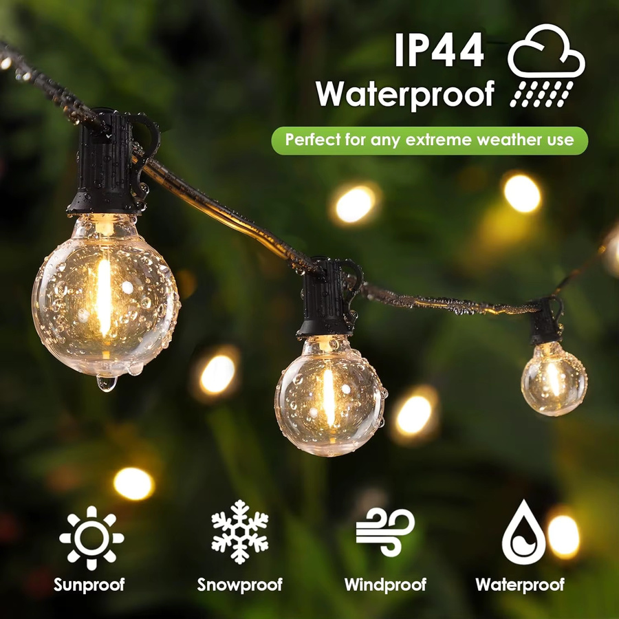 Arbrac Outdoor Garten Lichterkette mit G40 LED Bruchsicheren Glühbirnen, Warmweiß, IP44 Wasserdicht, Transparent - Bild 2