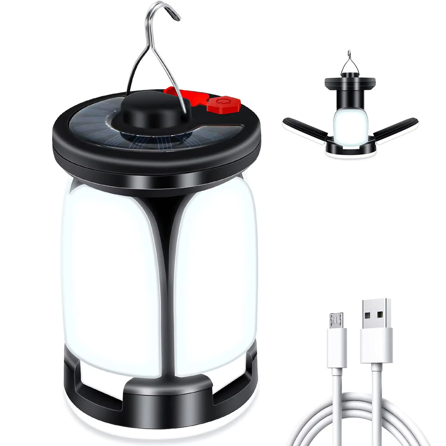 XIWANGFIRE Solar-LED-Campinglaterne in Schwarz mit Haken und Omnidirektionaler Beleuchtung für Notfälle und Outdoor-Aktivitäten - Bild 7