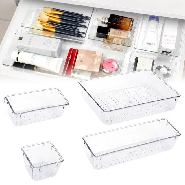 4er-Set transparente Schubladen-Organizer aus Kunststoff für Kosmetik und Schreibtisch - Bild 1